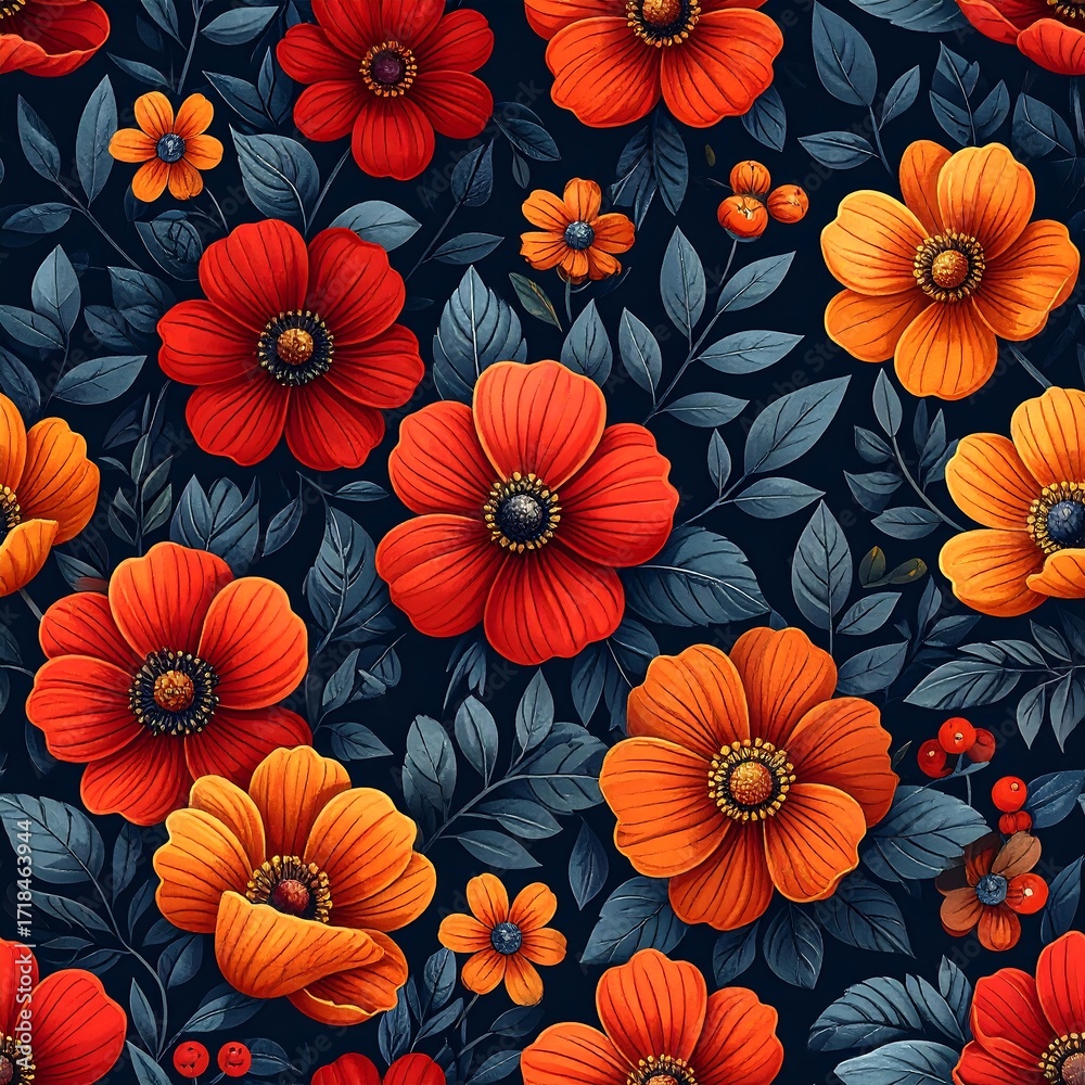 Obraz premium Vibrant floral pattern on dark background