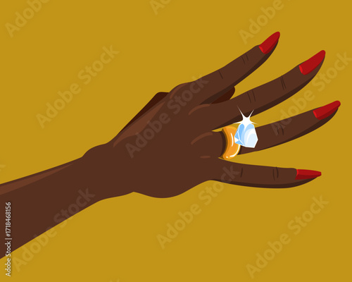 Female hand with golden diamond ring - black woman