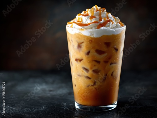 Wallpaper Mural Cold Caramel Iced Coffee with Whipped Cream and Caramel Drizzle in Tall Glass Torontodigital.ca