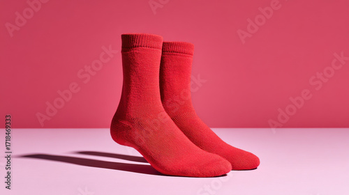 minimalistic red socks are creatively displayed against clean background emphasizing their striking color