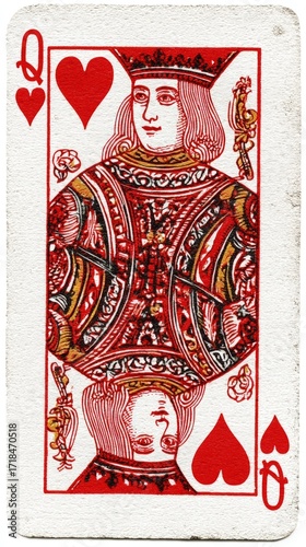 Vintage Queen Of Hearts Playing Card Illustration