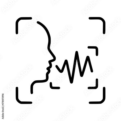 Voice Recognition System Scan Icon with Sound Wave and Human Profile

