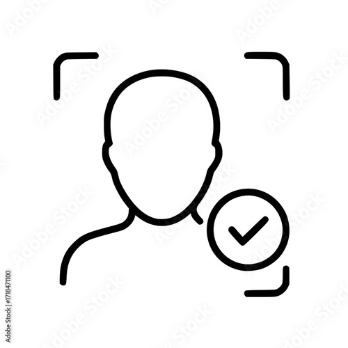 User profile authentication or face recognition outline vector icon
