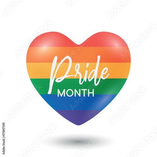 Rainbow Heart Pride Month, Vector Illustration. LGBT Pride Symbol of Love and Equality. Colorful Rainbow Heart Design for Pride Festival, Parade, Awareness, Community Support, Celebration