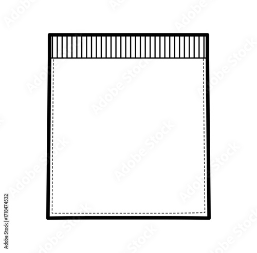 Rib Top stitched Square Patch Pocket technical fashion illustration. Flat apparel template front view. Women, men unisex style item CAD mockup isolated on white background 