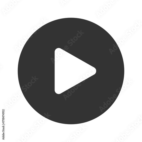 Black play icon isolated on white background. Video player element. Push, click, start or record button for computer movie screen or mobile multimedia app interface. Vector graphic illustration.