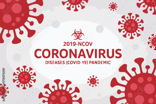 2019 ncov coronavirus disease covid 19 pandemic biohazard vector illustration with red virus icons