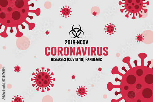 covid 19 infection risk global pandemic warning vector background with biohazard sign and virus particles