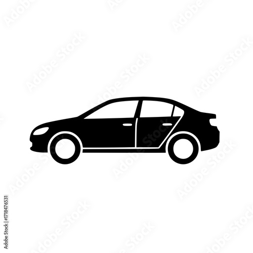 black silhouette of a sedan car side profile for transportation icon.
