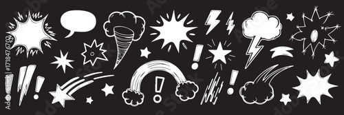 comic style vector illustration pack explosive burst speechbubble and emotive elements dark background design assets