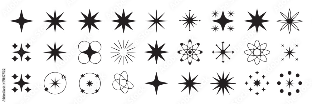Obraz premium retro black and white starburst icons vector set mid century modern atomic shapes graphic design decorative elements