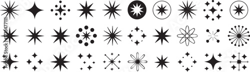 30 black white mid century modern starburst vector icons retro atomic burst decorative design elements pattern