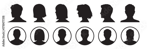 human profile silhouettes set six side and six front portraits vector icons minimal head avatars for design and identity