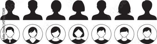 vector flat design portrait set with minimalist line icons for web, mobile app interfaces and social media profiles