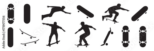 skateboard and skater silhouettes vector collection urban tricks ollie kickflip ramp icons ai eps jpeg png