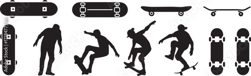 extreme skateboarding silhouettes vector pack skateboards midair tricks skatepark scene editable ai eps png jpeg