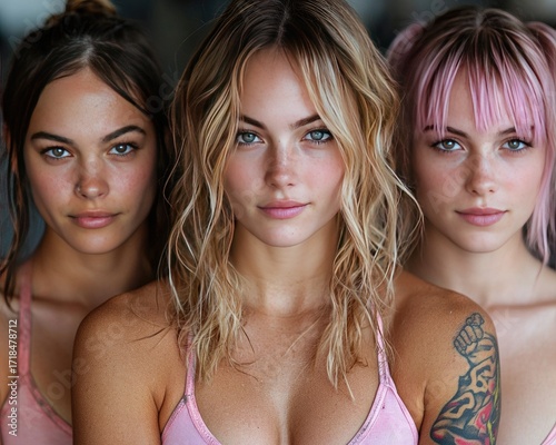Three women, close-up, serious expressions