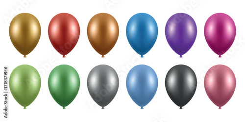 Vector 3d Realistic Foil Metallic Colorful Balloons. Realistic Party Balloons, Isolated. Colorful Birthday Balloons Set. Helium Balloon for Celebration, Festive Decor, Event Design