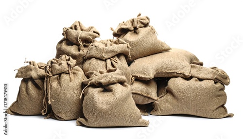 Stacked burlap sacks