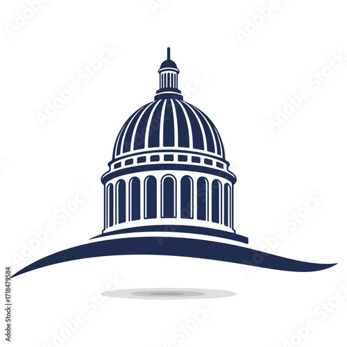 United States Capitol Building Silhouette on White Background.