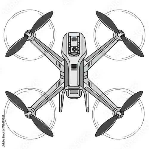 Drone technology aerial view of the modern quadcopter.