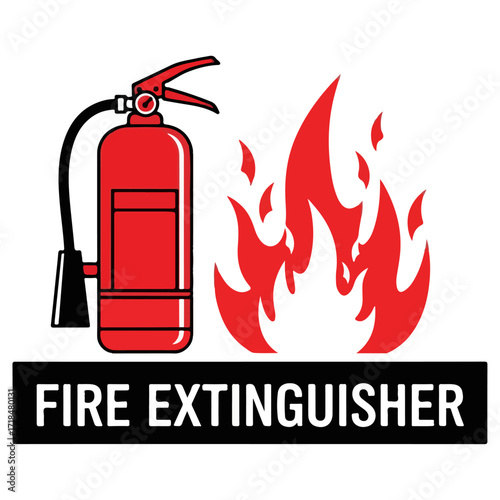 Fire Extinguisher and Flames - Emergency Safety Equipment.