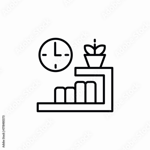 book shelf clock icon sign vector