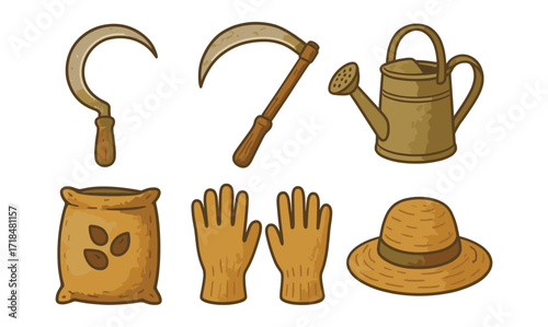 Rustic gardening tools collection featuring classic items in vintage style