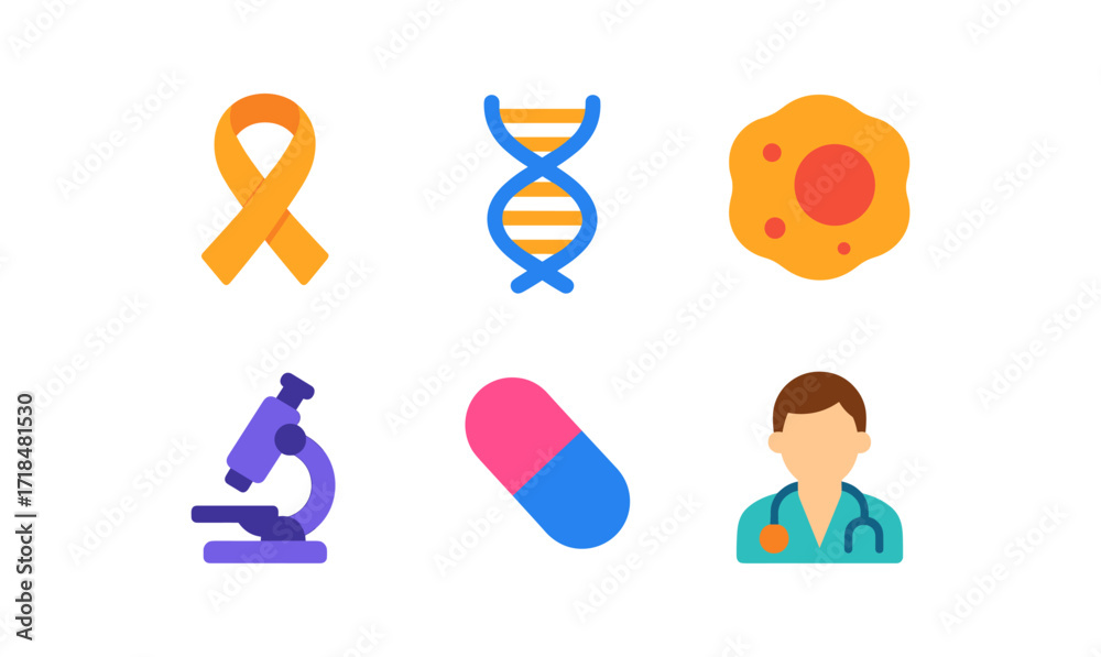 Fototapeta premium Oncology icons collection for medical education and awareness campaigns