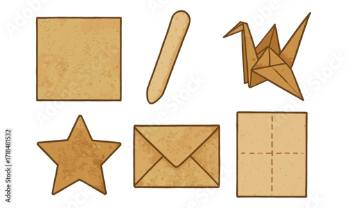 Craft paper shapes and origami collection with textured brown tones