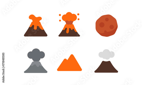 Volcanology icon set featuring eruption and mountain designs for science education and geological studies