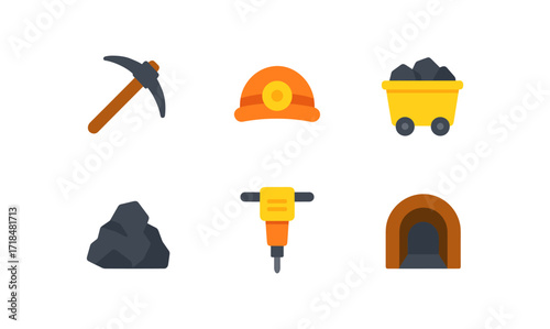 Mining equipment icons set for design and print projects