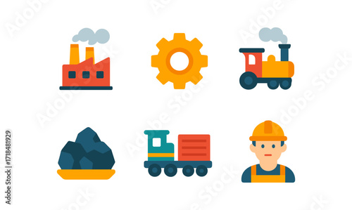 Industrial revolution icons set for educational and design projects