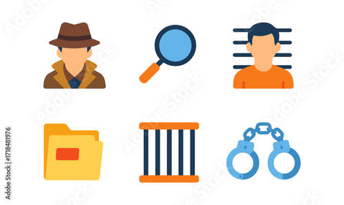 Criminology icon set for education and presentation projects