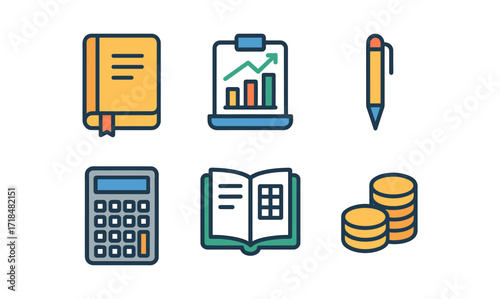 Essential bookkeeping tools and icons for financial management design