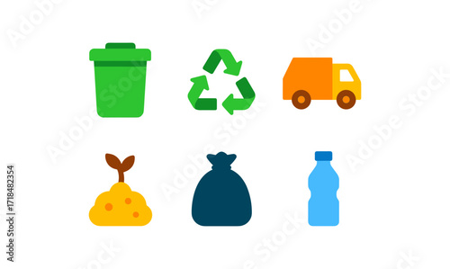 Waste management icons for eco-friendly design projects and educational use