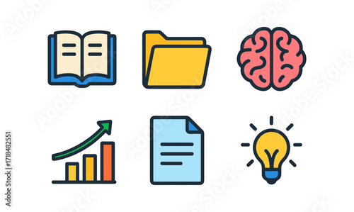 Educational and analytical icons for knowledge, creativity, and data visualization design projects