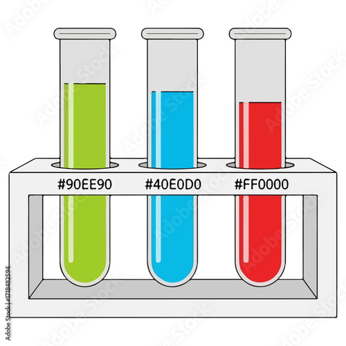 Colorful Test Tubes Displaying Different Liquid Solutions in a Rack.