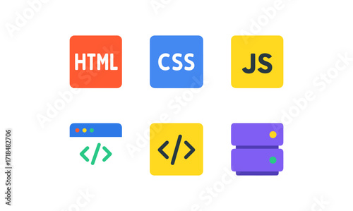 Web development icons featuring html, css, and javascript for digital design projects