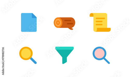 Log management icons for data analysis and organization tools