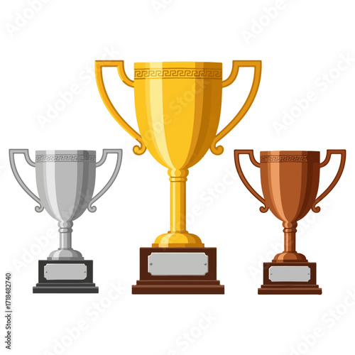 Trophy collection - Gold, silver, and bronze awards for winners.
