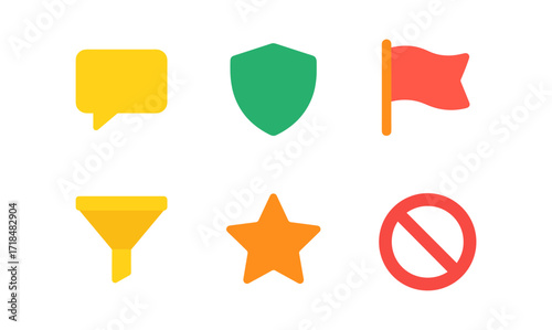 Content moderation icons set featuring simple shapes for digital platforms and user interfaces