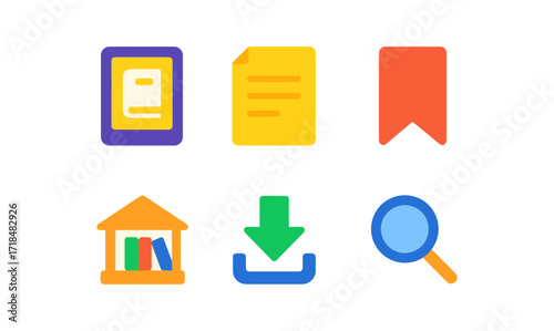 E-books platform icons for digital library applications and online reading interfaces
