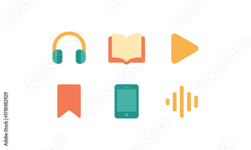 Minimalist audiobook platform icons for digital media and app design