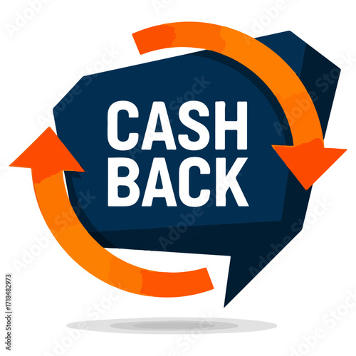 Cashback Offer Promotion with Orange Arrows and Dark Blue Background.