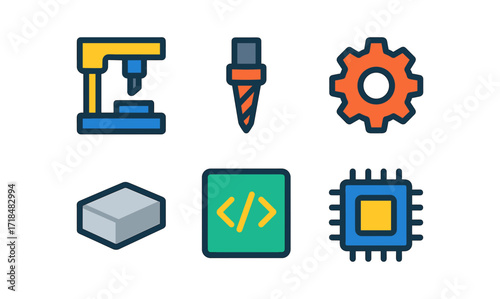 Cnc machining icons set for digital design projects or educational purposes