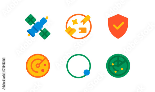 Space debris symbols and icons set for technology and environment design