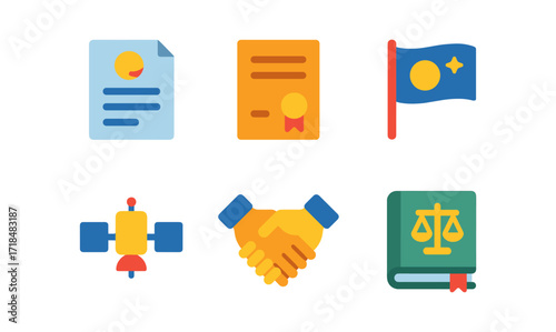 Space policy icons set for governance and legal framework design