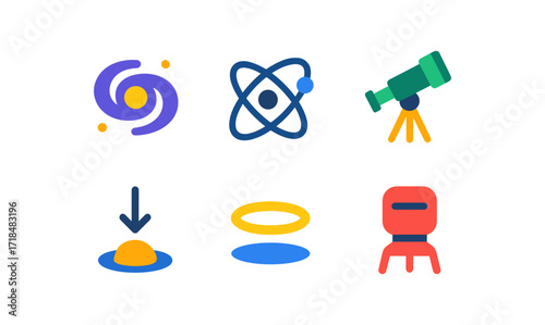 Dark matter icons set with simple compositions for astronomy and science designs