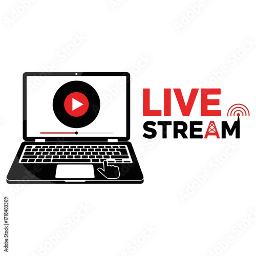 Laptop Streaming Live Video Online Broadcasting Technology Concept.